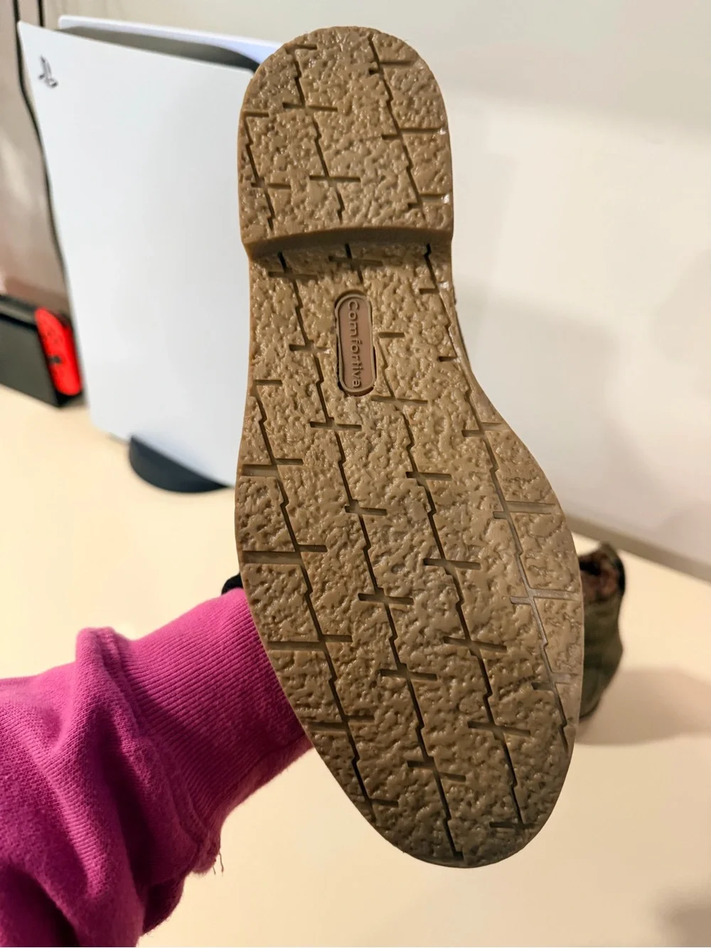 Comfortiva Olive Suede Ankle Bootie with Knit Cuff